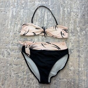 Vintage 1980s Center Aisle High Waist Abstract Bikini Set Peach & Black Size Med